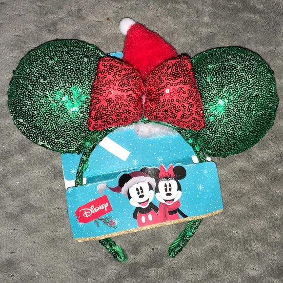 Disney Christmas Sequin Minnie Mouse Santa Hat Ears Headband